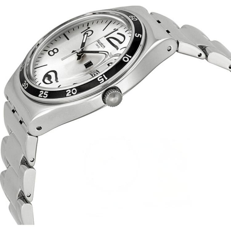 Swatch Кварцевый механизм 30м Водонепроницаемость Мужские Часы Часы 43мм Серебристый Циферблат Стальной Браслет YGS766G