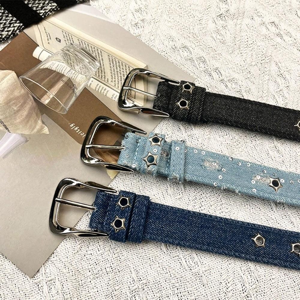Korean Style Retro Jeans Belt Wide Denim Belt Luxury Metal Buckle Belts Lady