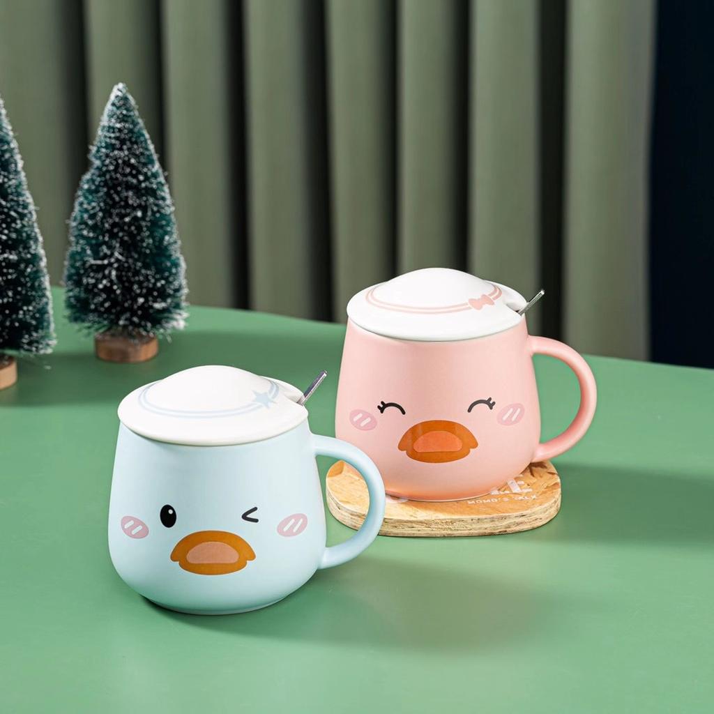 Cartoon Duck Wearing Hat Duck Cup Ceramic Cup with Porcelain Lid Student Gift Cup Couple Mug Environmentally Friendly