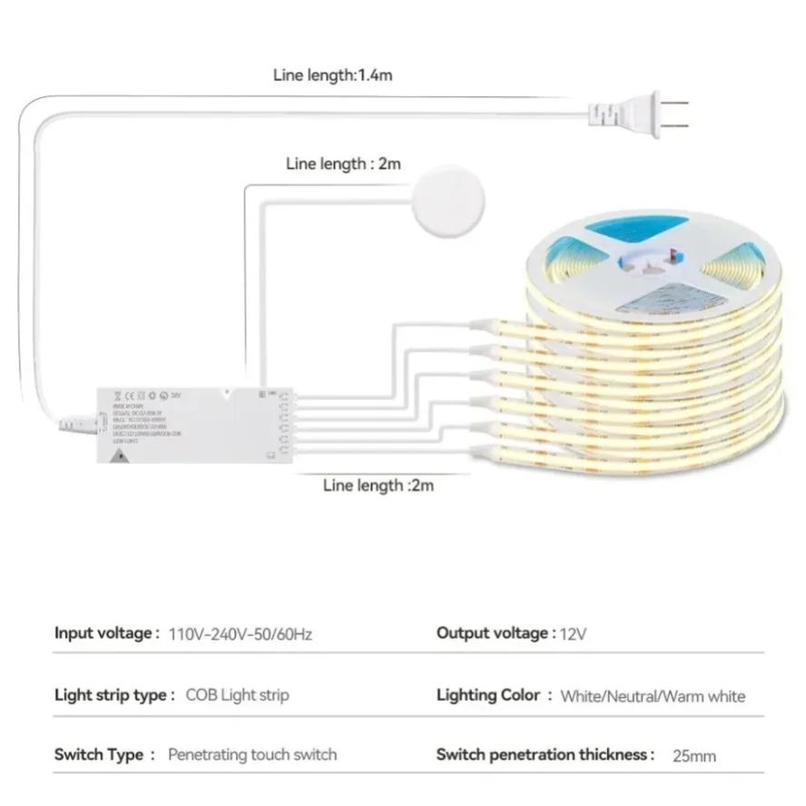 Sync Cabinet Light Smart Sensor Switch COB Mirror LED Strip Power Supply Kitchen Pantry Showcase Bedroom Closet Backlight Lamp