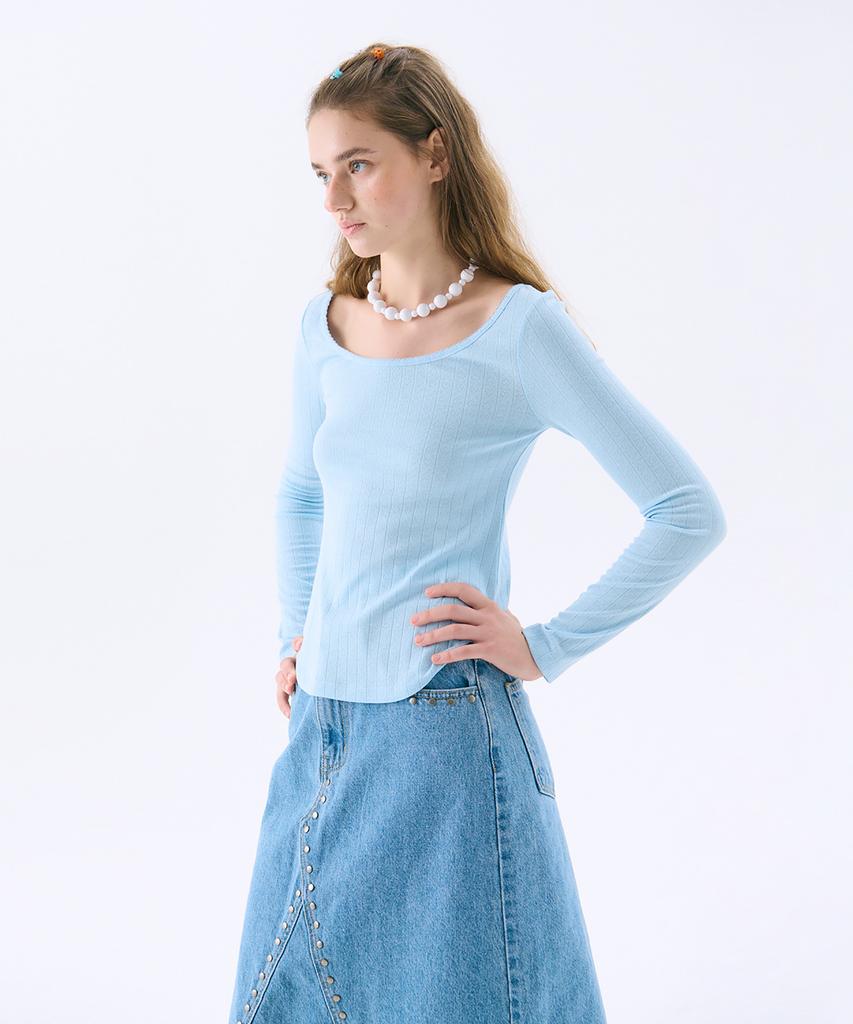 JUNEJUNE SPACE Scoop-Neck Eyelet T_Light Blue