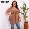 Plus-size Solid Color Hollowed-out Front Chest, Twisted Waist, V-neck Short-sleeved Top with A Large Swing