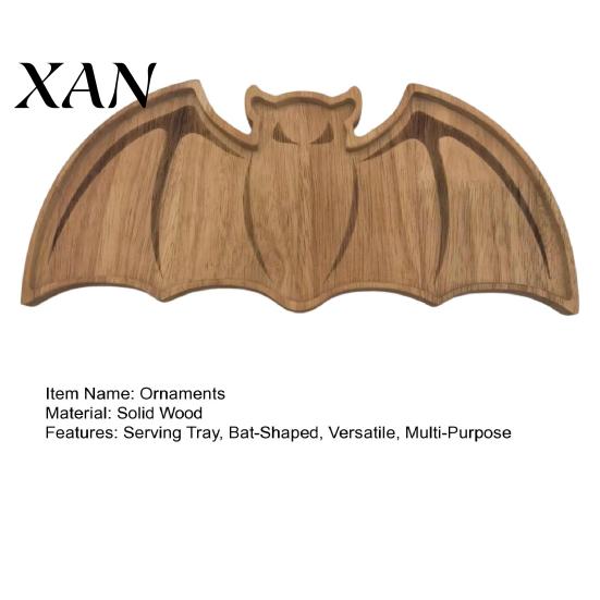 Festive Party Supplies Bat-Shaped Wooden Serving Tray, Halloween Theme Snack Dessert Platter, Occult Ornaments Decorative Storage Plate for