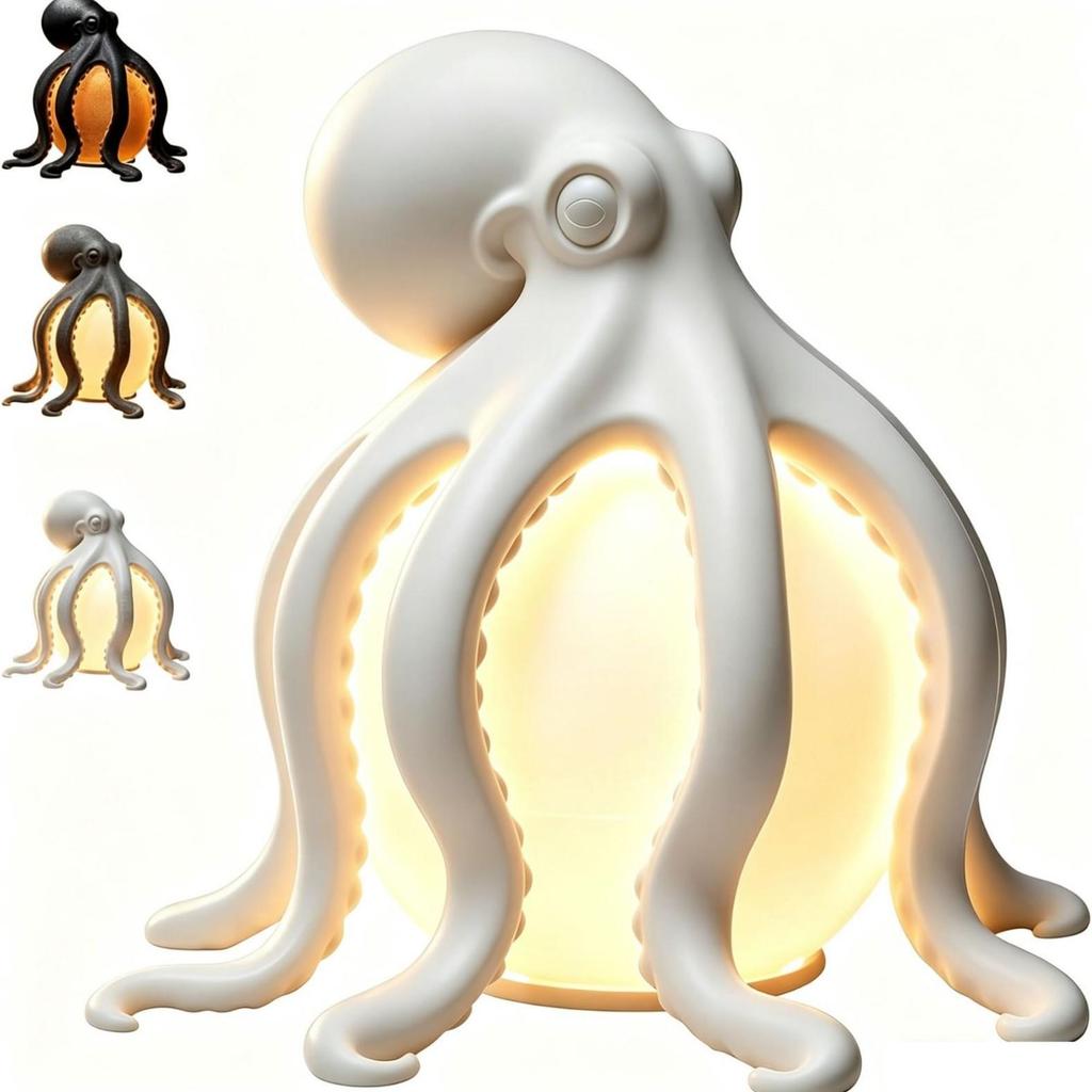 Creative Octopus Night Light, Resin Octopus Table Lamp, USB-Rechargeable Bedside Lamp, Bedroom Home Decor Light