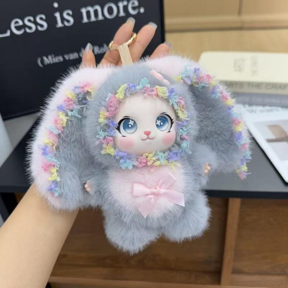 Ornaments Rabbit Plush Keychain Bag Hanging Car Key Ring Plush Doll Pendant Women Girls Gift