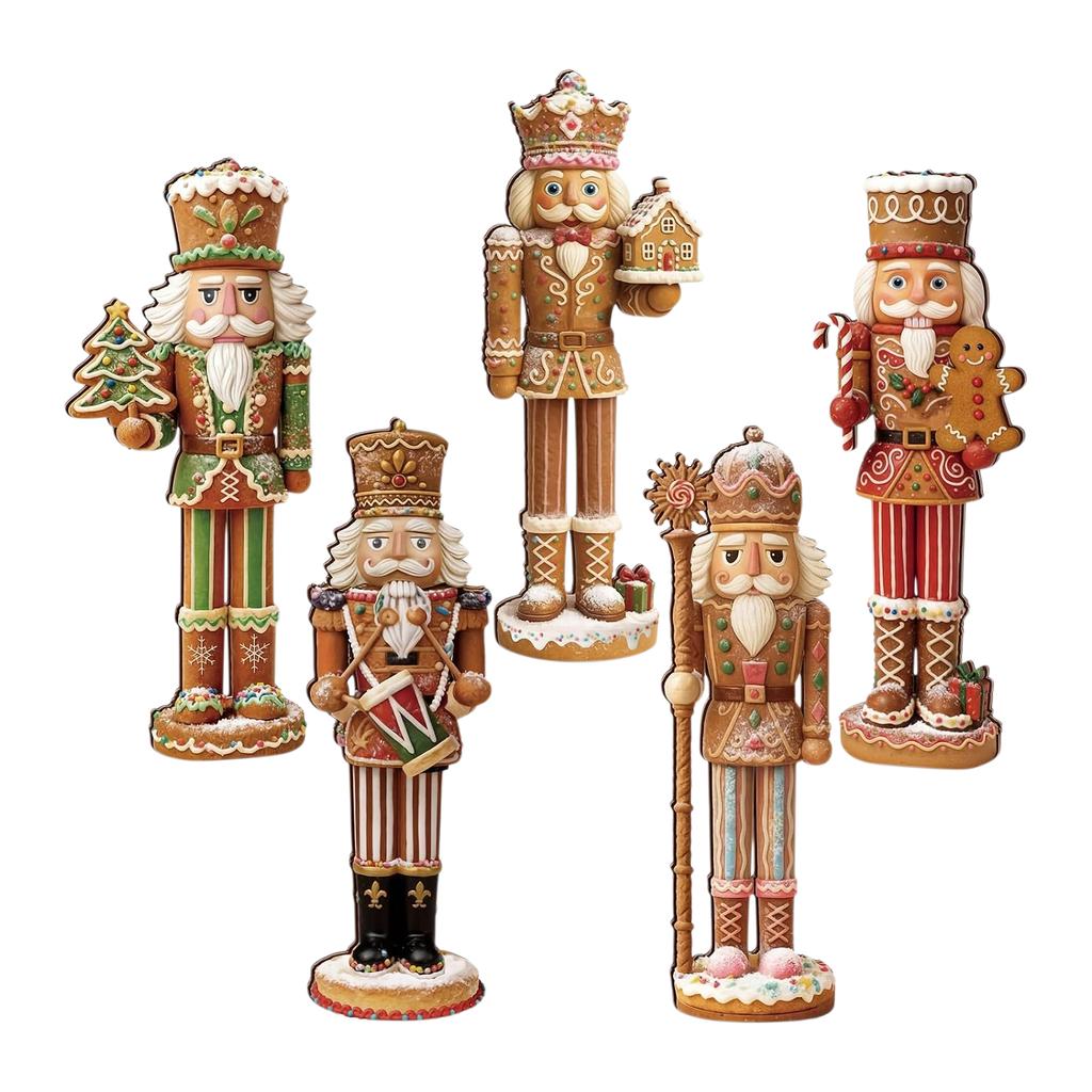 Gingerbread Wooden Christmas Tabletop Decor Vintage Nutcracker Holiday Nativity Scene Figurine Display Set