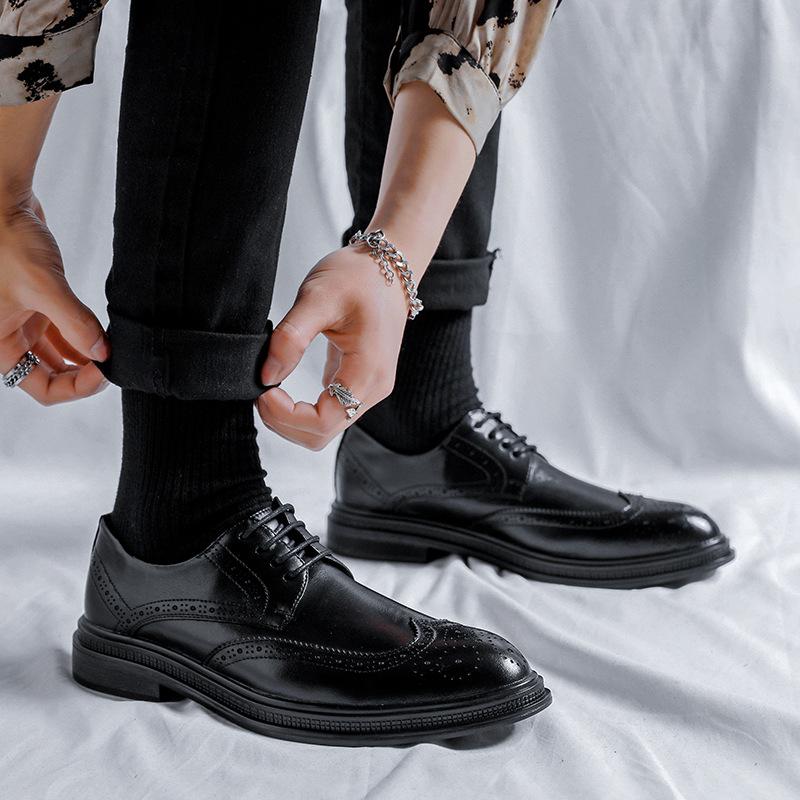 Летние кожаные туфли мужские деловые нарядные модные британские повседневные туфли на шнуровке для жениха 6698-R