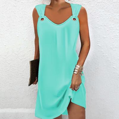 Летнее женское платье-жилет без рукавов с v-образным вырезом и полым кольцом, однотонное свободное платье, тонкое мини-платье, уличная одежда
