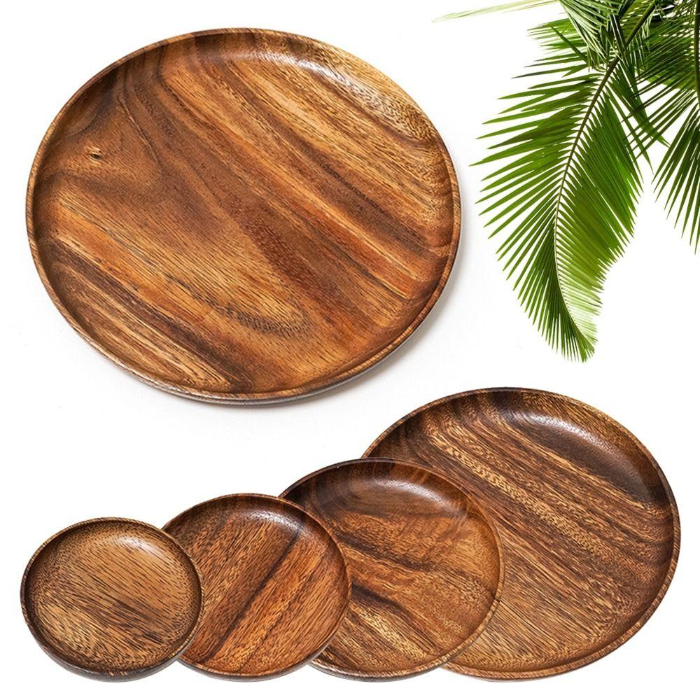 Wood 1Pcs Durable Tableware Unbreakable Vintage Dinner Plate Fruits Dishes Platter Serving Tray