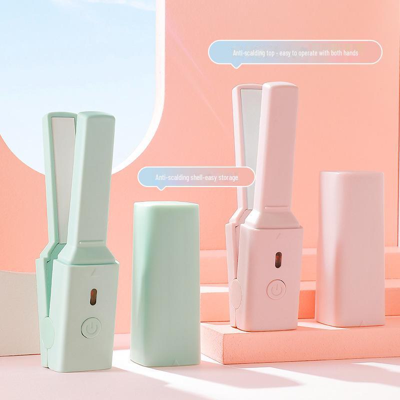 USB мини-выпрямитель для волос и щипцы для завивки двойного назначения - безопасный, портативный для общежитий, идеально подходит для челки