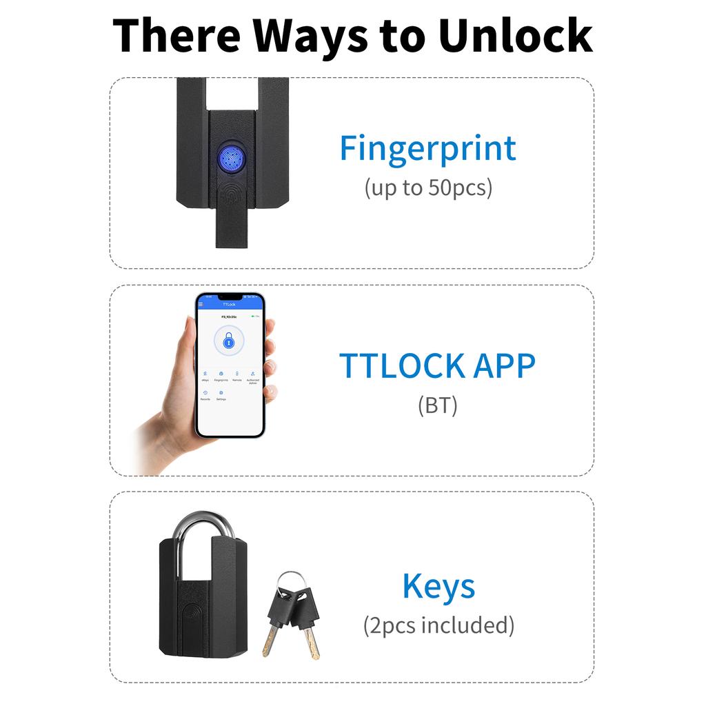 Heavy Duty Fingerprint Padlock with APP Waterproof Smart Lock with Key for Warehouse Fence Outdoor