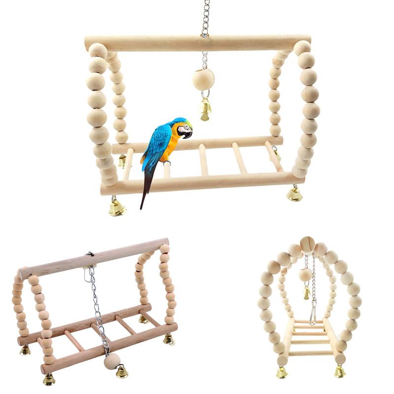 Bird Parrot Toys Wooden Hanging Swing Hammock Climbing Ladders Perches Toy Parakeet Cockatiels Bird Cage Supplies