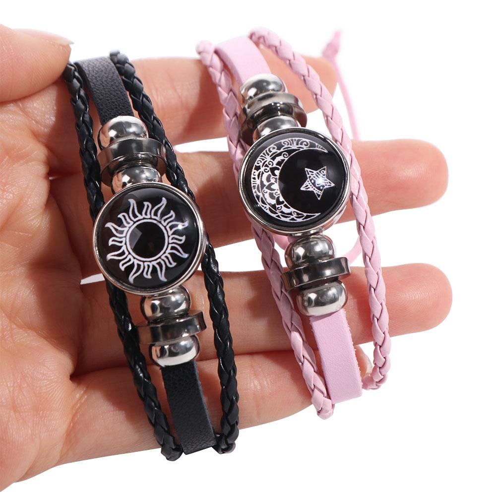 Luminous Couple Bracelet Three-layer Bead Woven Bracelet Unique Leather Bracelet Couple