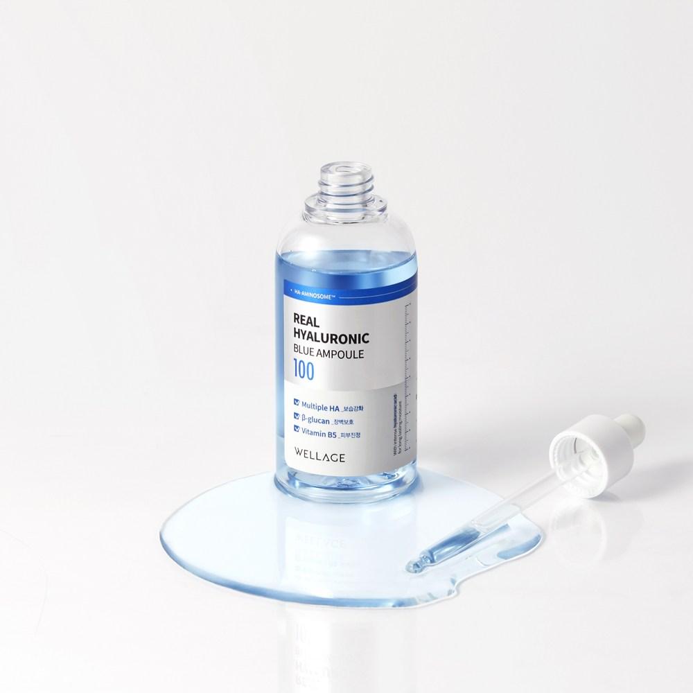 WELLAGE Real Hyaluronic Blue 100 ампул 100 мл + 70 синих тонер-дисков 210 мл, набор, 1 набор