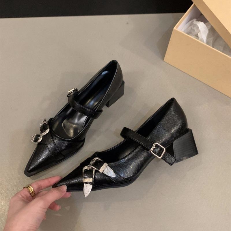 Fashion Fashion Womens Shoes Sexy Pointed Toe French Single Shoe New Leather Banquet Party Shoes for Women Mary Jane Shoes Zapatos Mujer