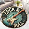 Винтажный круглый ковер с гитарой Rock & Roll, сине-черный градиентный нескользящий коврик для декора комнаты на музыкальную тематику