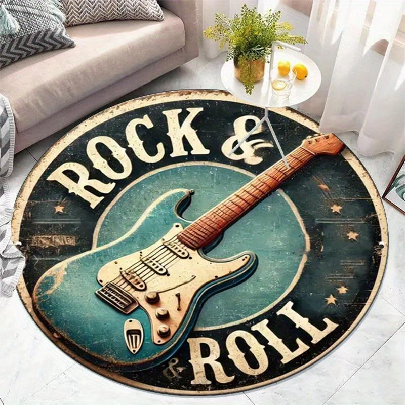 Винтажный круглый ковер с гитарой Rock & Roll, сине-черный градиентный нескользящий коврик для декора комнаты на музыкальную тематику