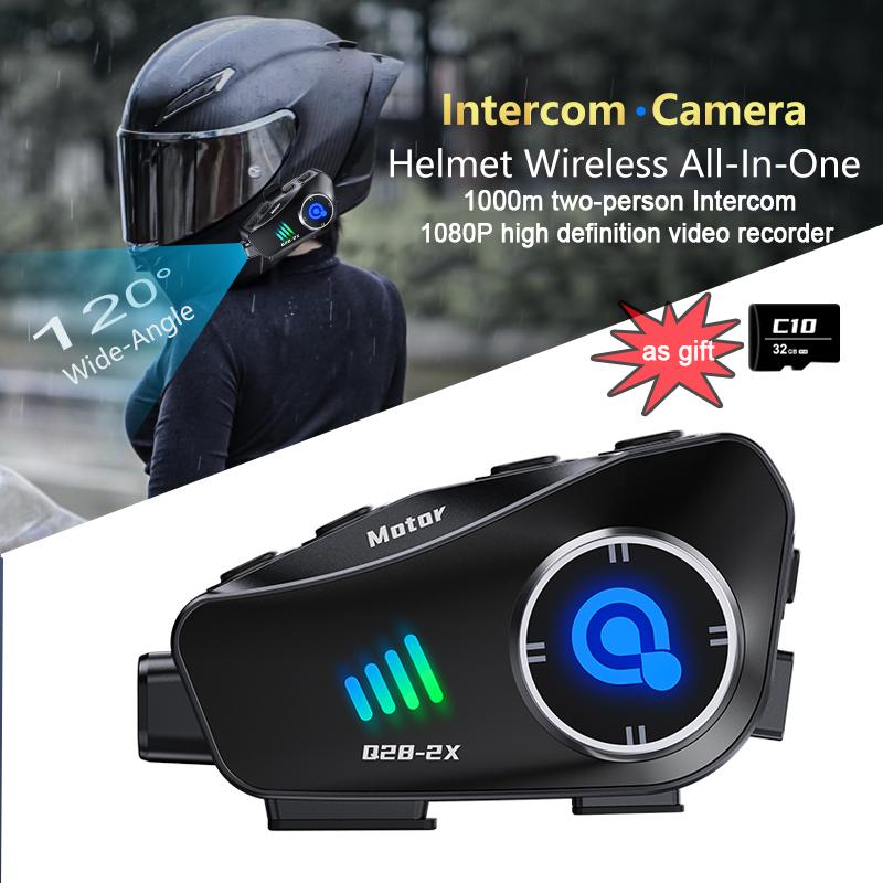 Q28-2X Мотоциклетный шлем Bluetooth Intercom Водонепроницаемая гарнитура с 1080P HD Видеорегистратор Беспроводная камера Moto Interphone
