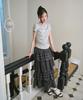 The Green Lab Tiered Long Skirt With Cancan Check [Charcoal Gray Check]