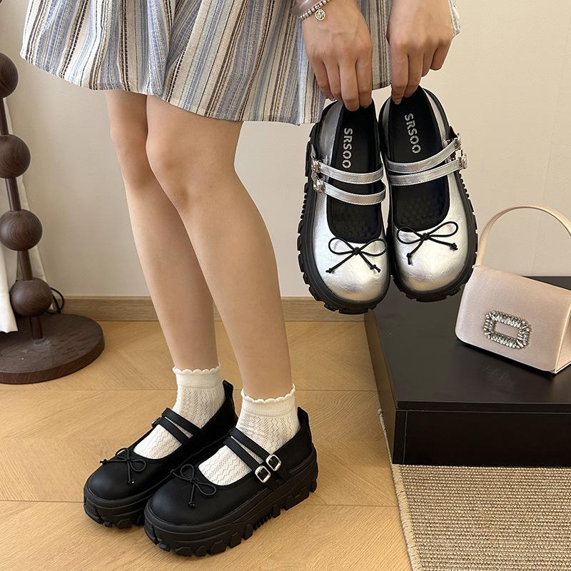 Модные универсальные черные ретро туфли на толстой подошве с мелким вырезом, одинарные туфли, женские, лето 2025, новые туфли Мэри Джейн на платформе