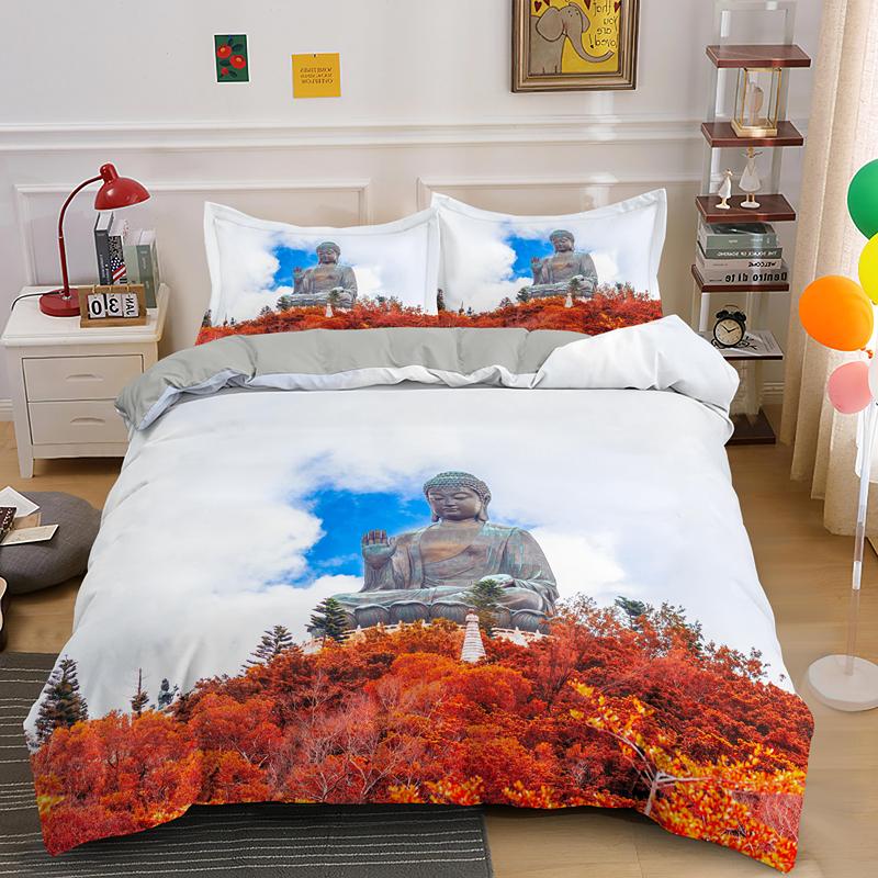 Комплект пододеяльника Будда Кинг/Квин Комплект постельного белья для мальчиков, подростков, взрослых Постельные принадлежности Пододеяльник Наволочка Полиэстер Покрывало для одеяла