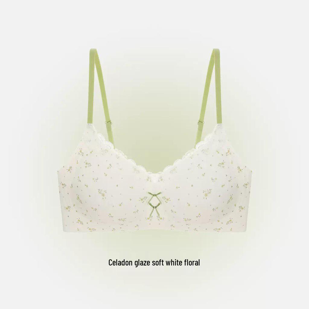 Облачно-кремовое кружевное белье Цветочный женский бюстгальтер без косточек с эффектом пуш-ап, с мягкой поддержкой и дышащей конструкцией для маленькой груди