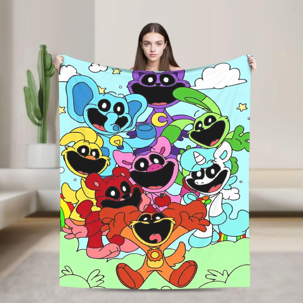 Cartoon S-Smiling Critters Anime Blankets Game Plush Novelty Warm Throw Blanket for Home Autumn/Winter
