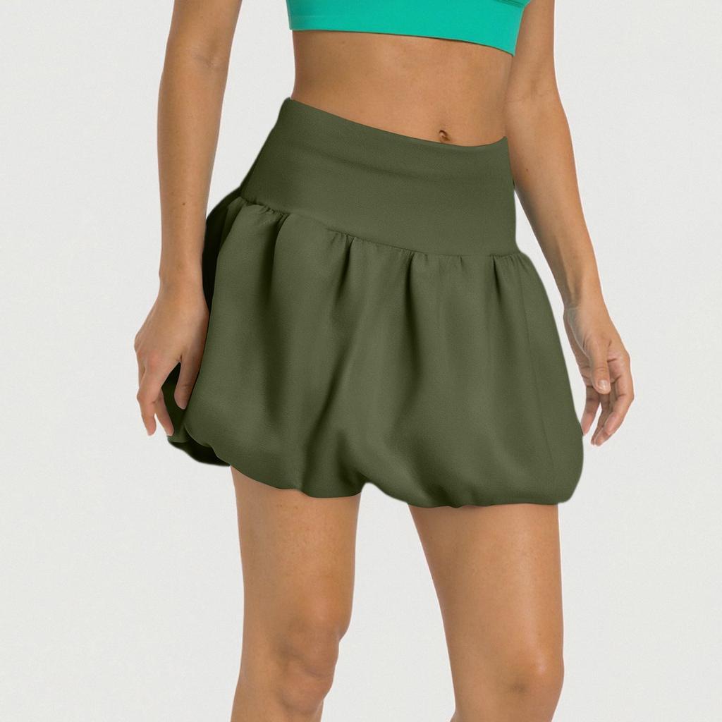 Ladies' Fashion Solid Color High Waist Skirt Double Layer Bubble Skirt Skirt