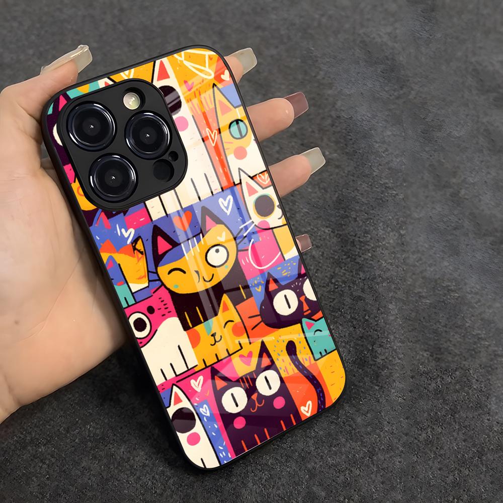 B-Britto Art Phone Case For IPhone 17 Air 16 E Pro Max 15 14 13 Mini 12 Pro 11 Max Plus Black Glass Cover