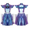 Adult Women Silver Astronaut Costume Alien Tutu Dress Suit Space Cadet Leotards Dress for Halloween Cosplay Theme Party Dress-up