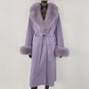 Women's Long Double-Sided Wool Coat with Fox Fur Collar - Fashionable Autumn/Winter Style