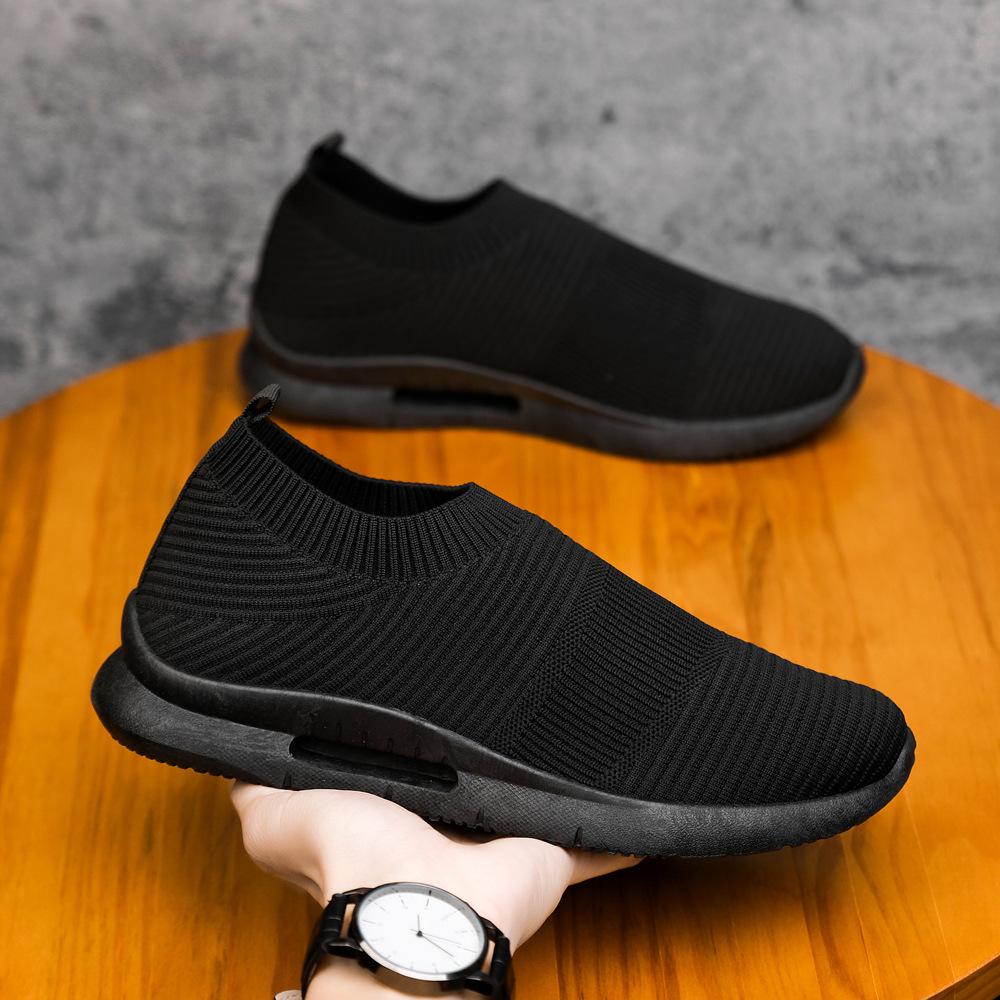 2026 Модные черные мужские дышащие сетчатые кроссовки Flyknit для бега