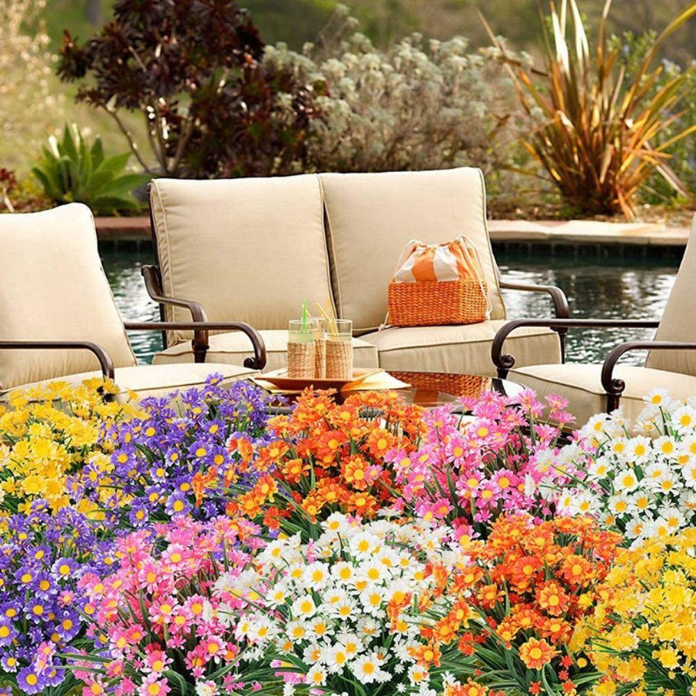 Colorful Artificial Flowers UV Resistant Chrysanthemum Small Daisy  Home in/Outdoor Garden Decor