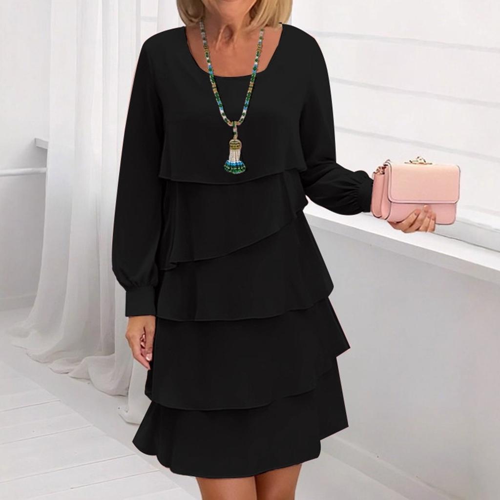 Ladies' Casual And Fashionable Solid Color Long Sleeved Dress