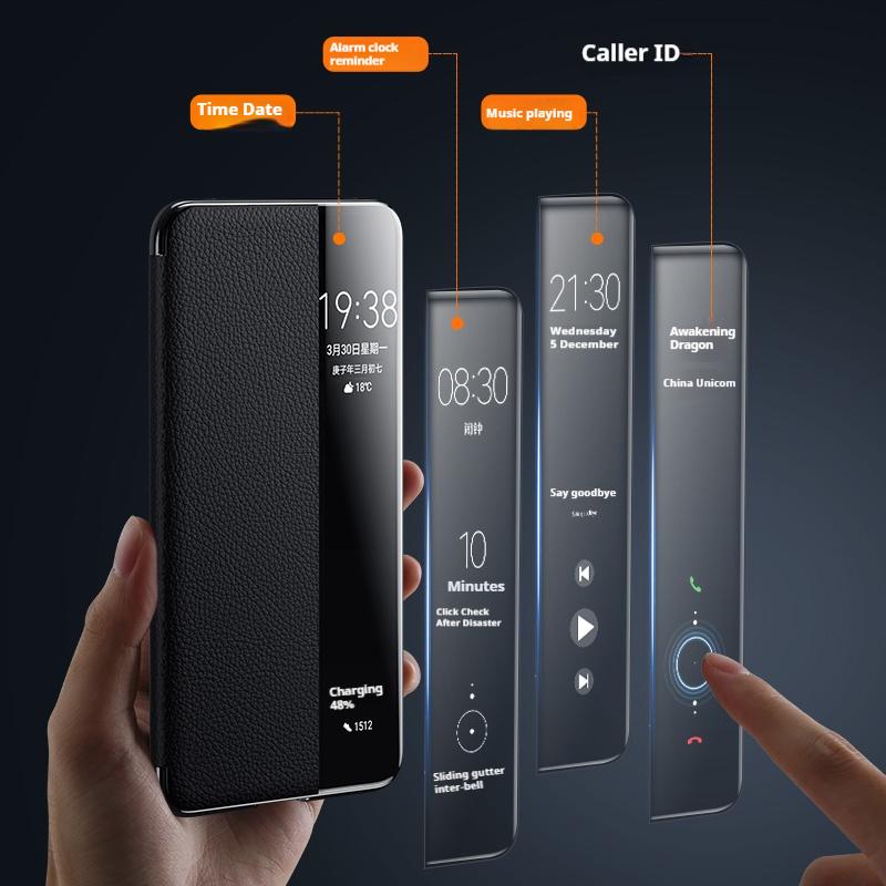 Оригинальный кожаный чехол-книжка для HUAWEI Mate 70 Pro RS Mate 60 Smart View с функцией пробуждения/сна и отображением ID звонящего