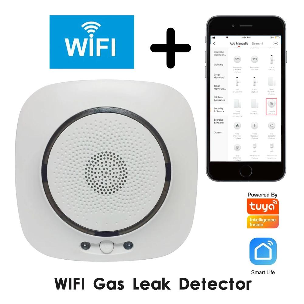 90-220Vac EU Plug WIFI Natural Gas Detector Tuya APP Push Message Coal Gas Sensor LPG Alarm NC/NO Relay Shut Off DN10/15 Valve