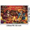 Vibrant Day of the Dead background banner - Mexican decoration skull musician marigold and candle patterns - polyester