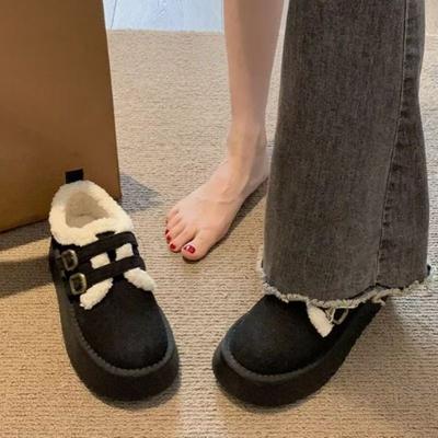 2025 новая осенне-зимняя мода нескользящие бархатные женские туфли на платформе хлопковые удобные повседневные с двойной пряжкой теплые хлопковые туфли