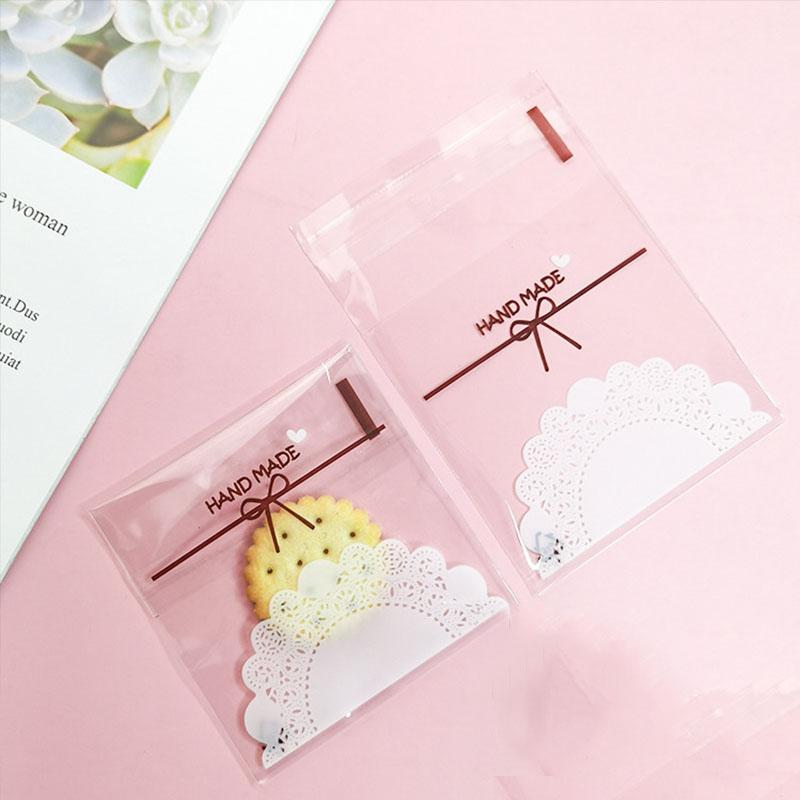 Self-adhesive Bags Baked Plastic Bag Birthday 7x7+3cm Transparent Candy Bag 100Pcs OPP Bag For Wedding Cookie Food Packaging Party Decor