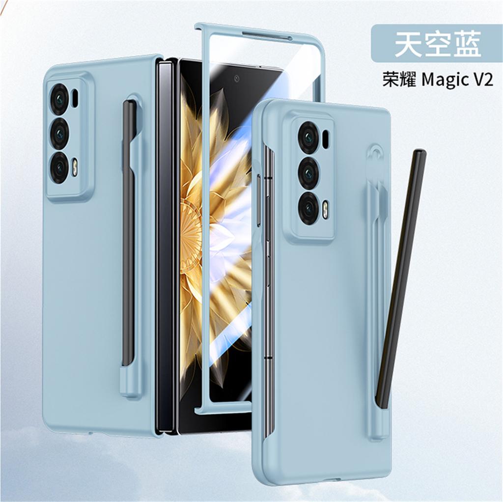 Phone Case For Honor Magic V2 Solid Color PC Hard Shell Protection Shockproof Protective Film With S Pen Back Cover