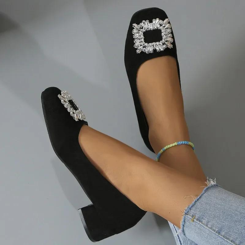 Модные туфли-лодочки Женская обувь 2024 Осень Новые Роскошные Стразы Квадратная Пряжка Свадебная Обувь Невесты Удобные На среднем каблуке Женские туфли-лодочки