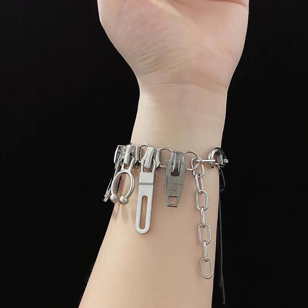 Cyber Punk Zipper Bracelet Fringe Chain Head Y2k Hip Hop Choker Men's Women's Fashion Trend Personality Jewelry Gift