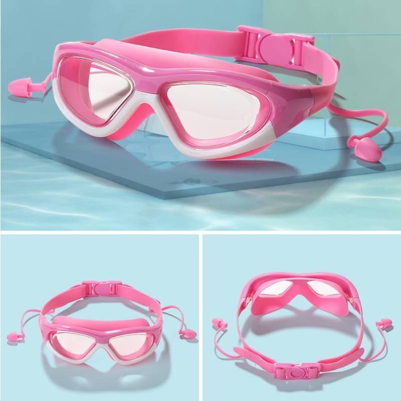Quilang Kids Swim Goggles Integrated Ear Plugs Stylish Clear Vision Anti-water Anti-fog