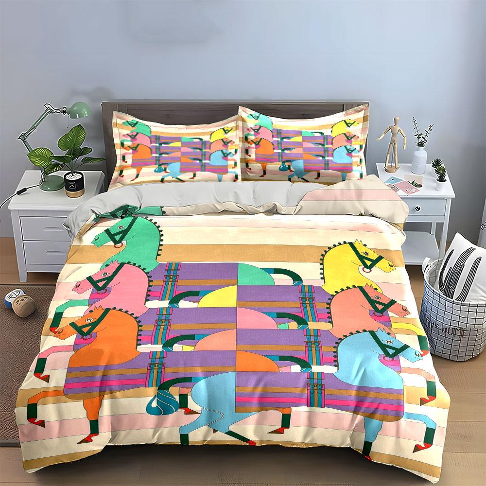 Colorful Geometric Horse Pattern Bedding Duvet Cover Set Duvet Cover Pillowcases (1 * Duvet Cover 2 * Pillowcases, without duvet insert)