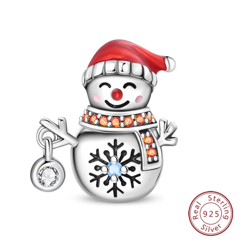 925 Silver Snowflake Snowman Penguin Charm Pendant Winter Jewelry Gift For Women DIY Birthday Present