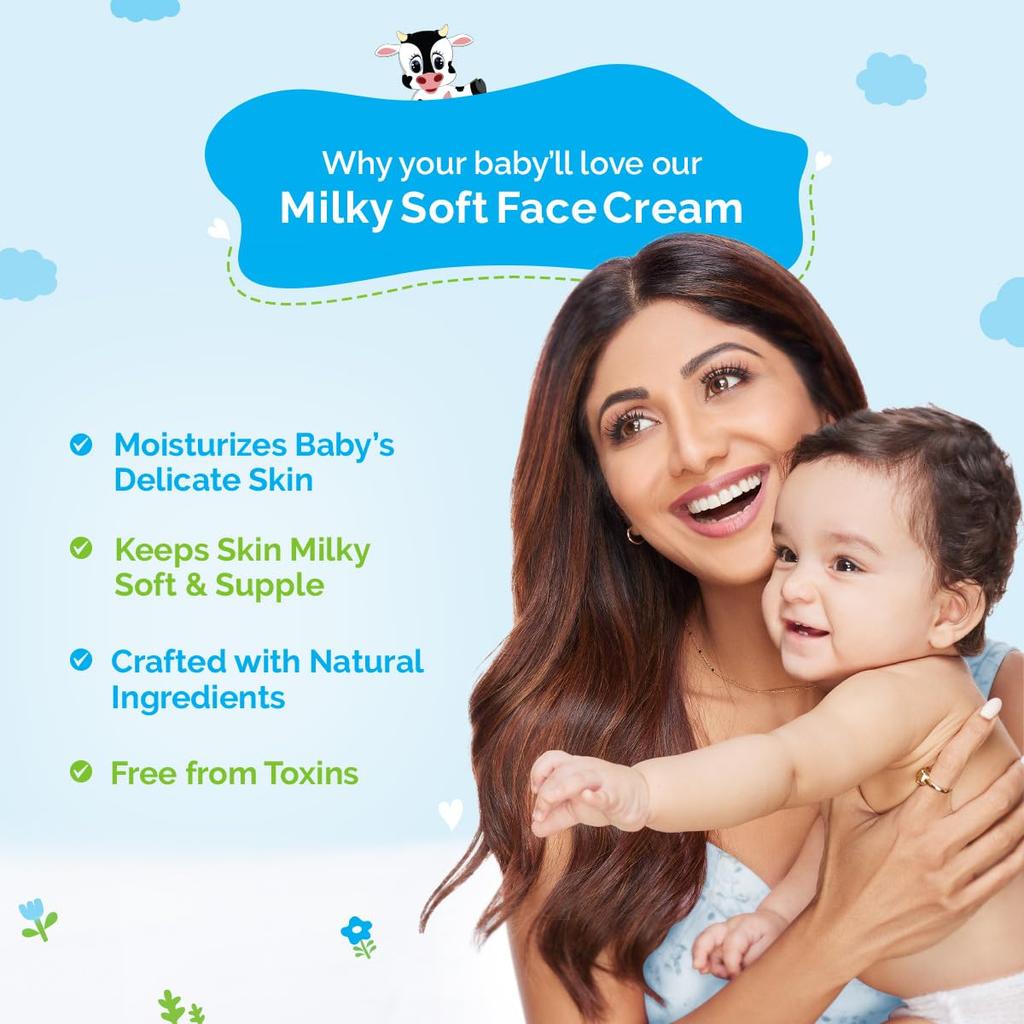 Mamaearth Milky Soft Baby Face Cream For Dry Sensitive Skin With Milk Protein & Shea Butter 60g | Gentle Moisturizer For Babies