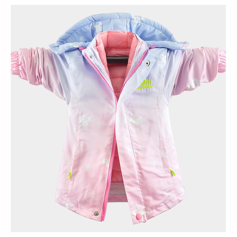 Девочки Тренч Подросток Градиент Пуховик Осень Зима Ветрозащитный Детский Уличный С Капюшоном Ветровка