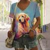 Summer V-neck 3D Animal Flower Printed Top Fashionable Casual Short Sleeved Women's T-shirts