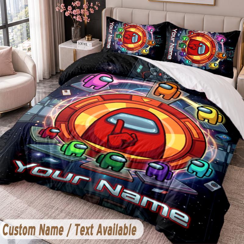 Custom Name Text 3Pcs Bedding Set Among Us Duvet Cover And Two Pillowcases