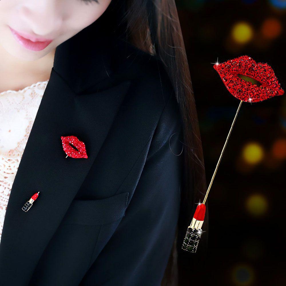 Women Girls Gift Charms Banquet Fashion Accessories Red Lip Lipstick Brooch Jewelry Scarf Pin Badge